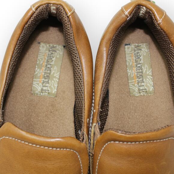 Margaritaville Bonaire Men 11 Leather Boat Shoe Loafer Tan Deck Shoes NonMarking